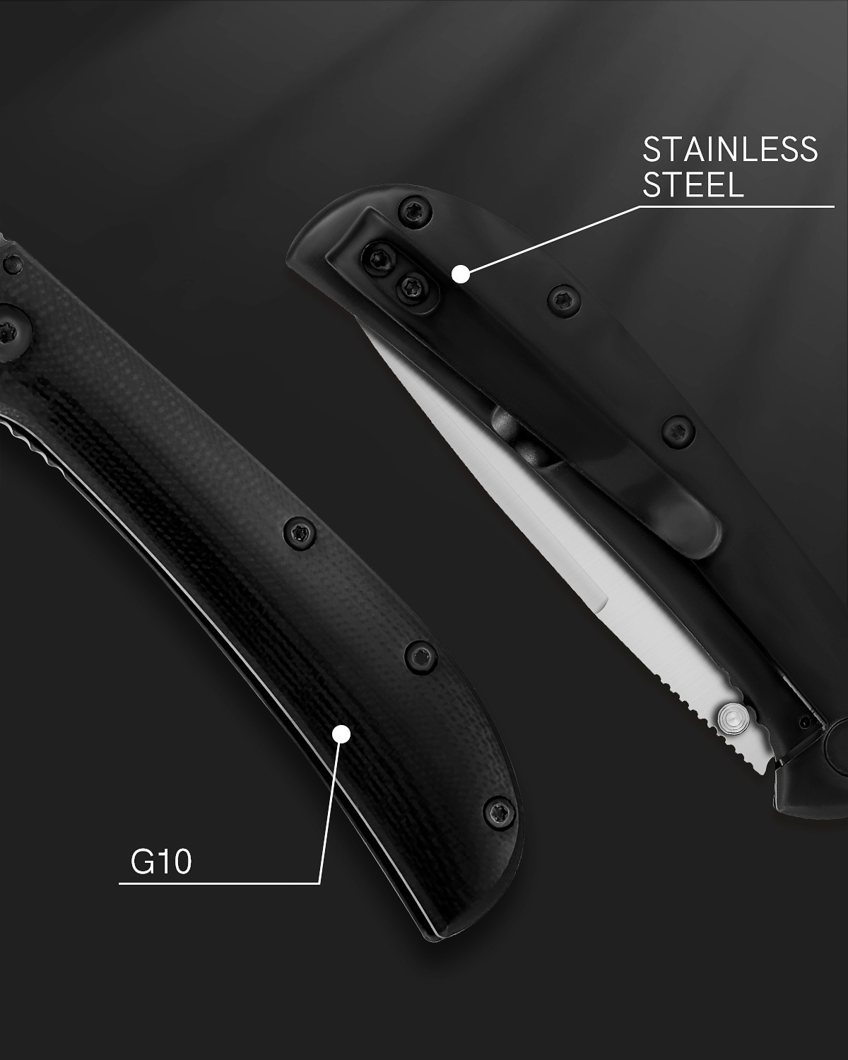 4.3″ 8Cr13MoV Blade, G10 Handle, Tactical Design with Pocket Clip