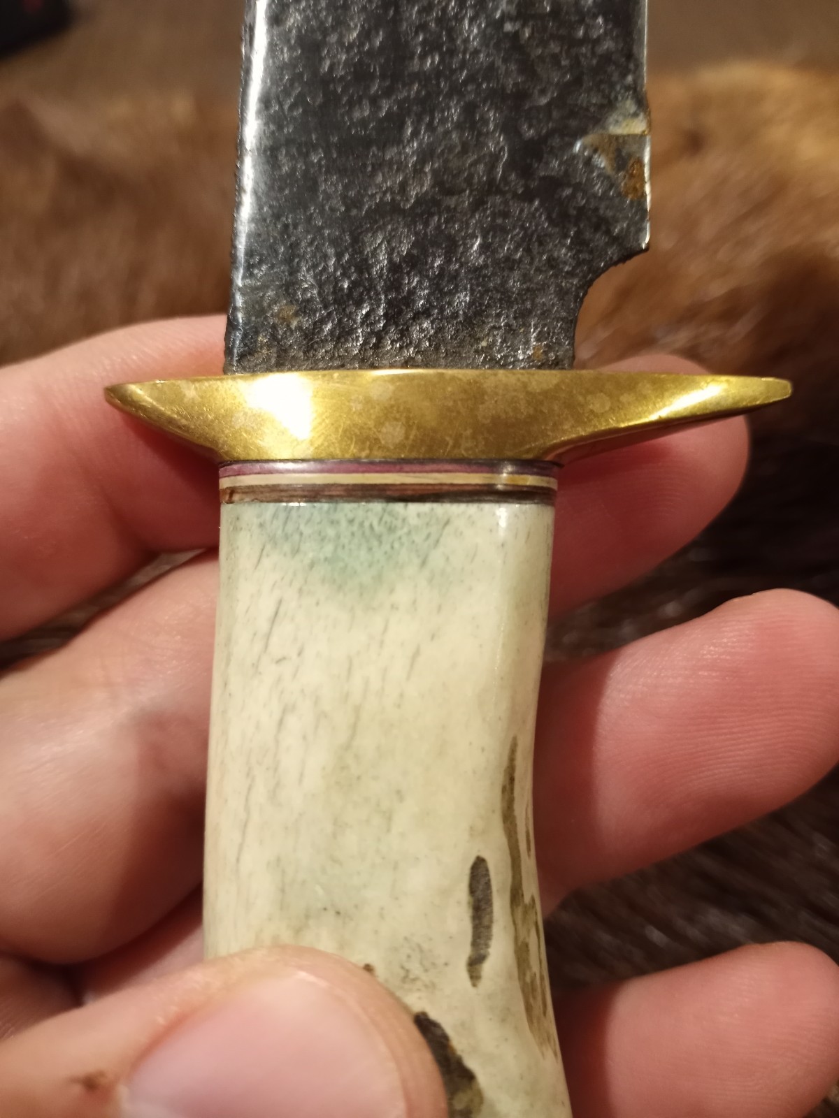Handmade Whitetail Deer Antler Handled Knife Forged Brass Guard Hunting Bowie