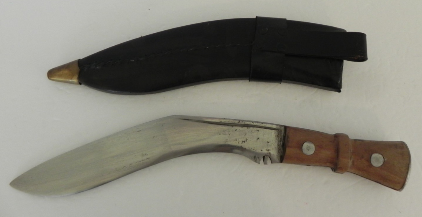 Reproduction Gurkha Khukri Knife w/ Recurved Blade and Wooden Handle in Sheath