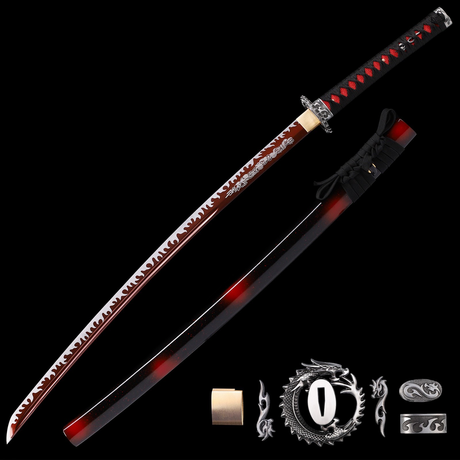 Handmade Katana, Japanese Samurai Sword Katana Red Black, Full Tang