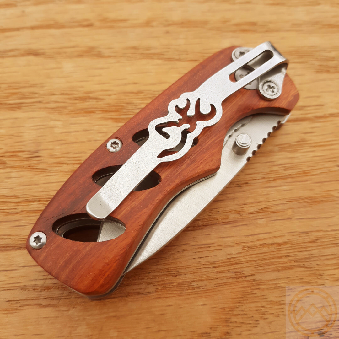 Browning Small Folding Knife 2″ 440 Steel Drop Point Blade Cocobolo Wood Handle