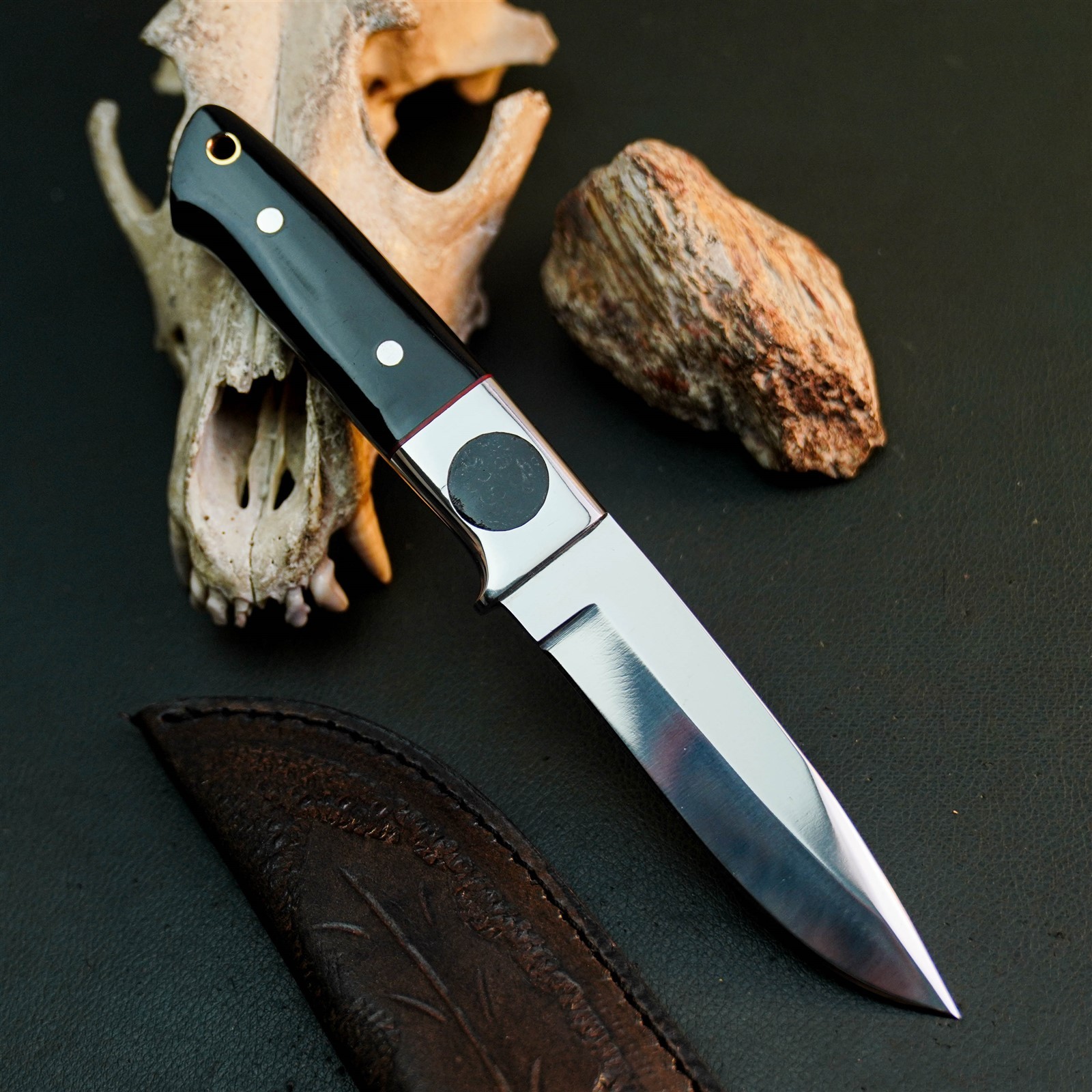 8.7″ Hunting EDC Stainless Knife Handmade Full Tang Resin Handle + Sheath