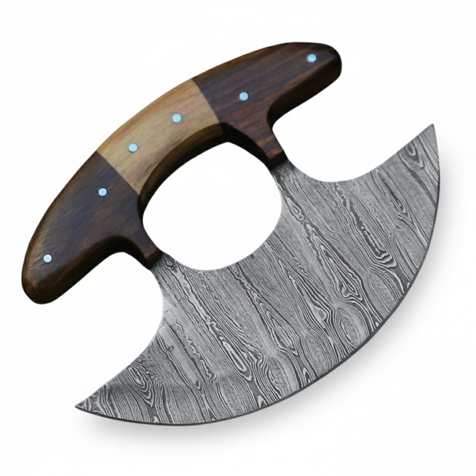 SHARD Handmade Damascus Steel Ulu Knife 5.5″ Chopper Exotic Wood Handle Sheath
