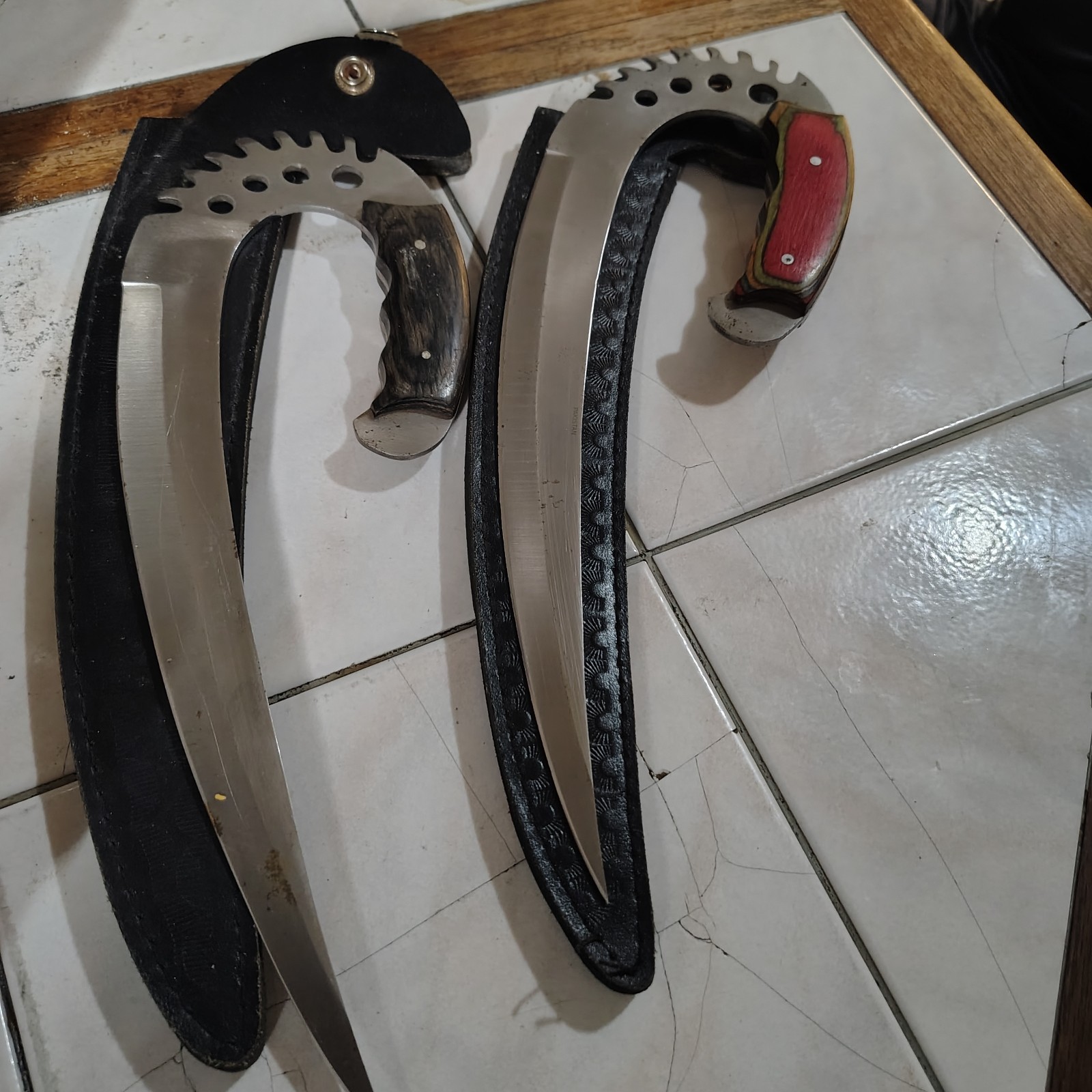 Lot of 2 Karambit Fixed Blade Hunting Knives, Stainless Steel Over 5in, Sheaths