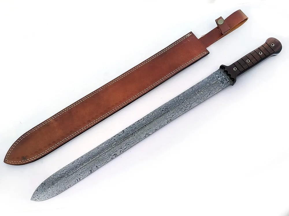 CUSTOM HANDMADE FORGED DAMASCUS STEEL HUNTING SWORD TACTICAL VIKING SWORD SHEATH
