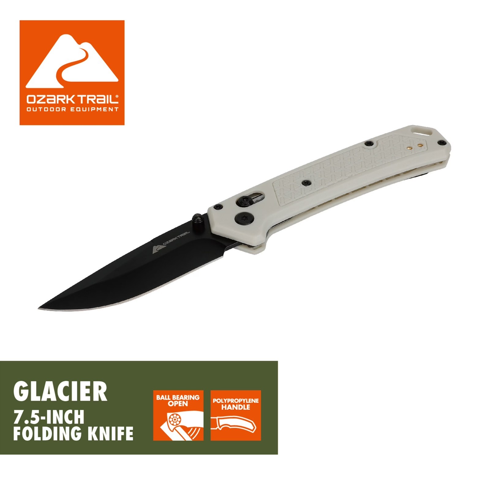 Ozark Trail Glacier 7.5 Inch Folding Knife White w/ Shaft Lock
