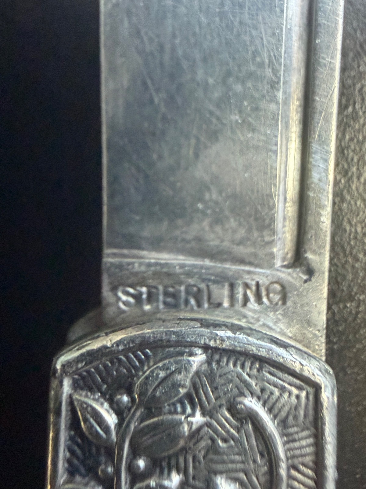 Antique Victorian w/ Engraved Handle Folding Sterling Silver Fruit Knife 5.5″