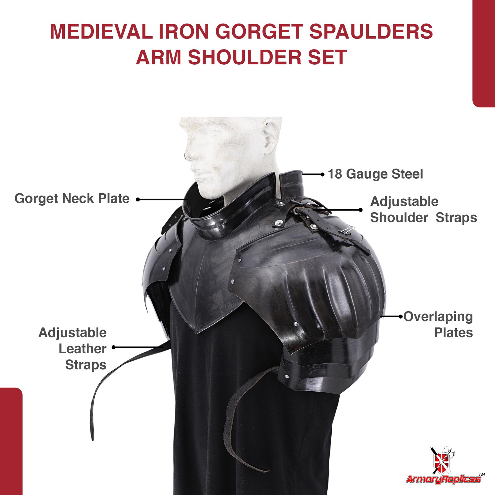 Medieval Iron Gorget Spaulders Arm Shoulder Set Viking Crusader Larp Pauldrons