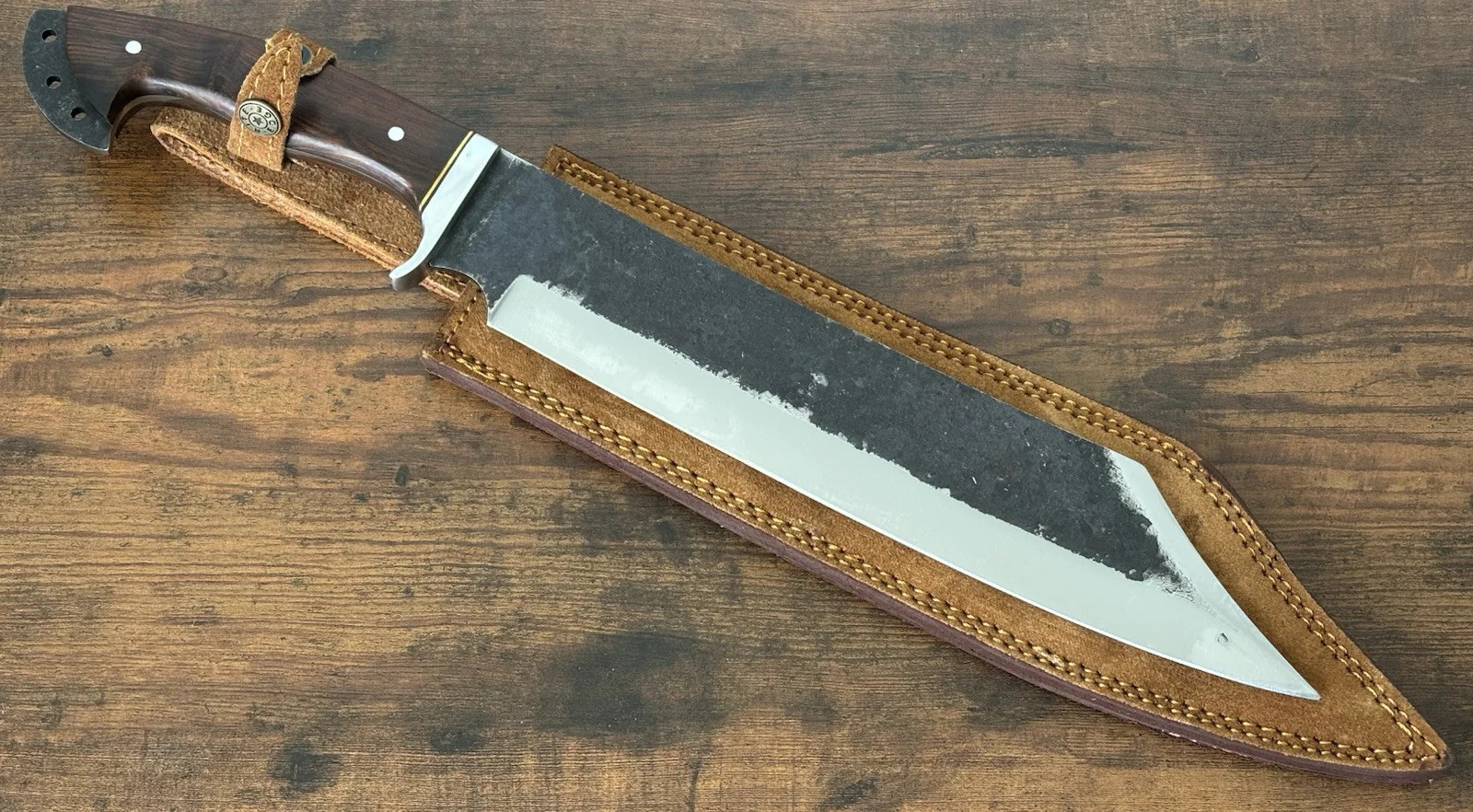 18” Reverse Tanto Bowie Knife Full Tang SHARP Forged Carbon Steel Suede Sheath