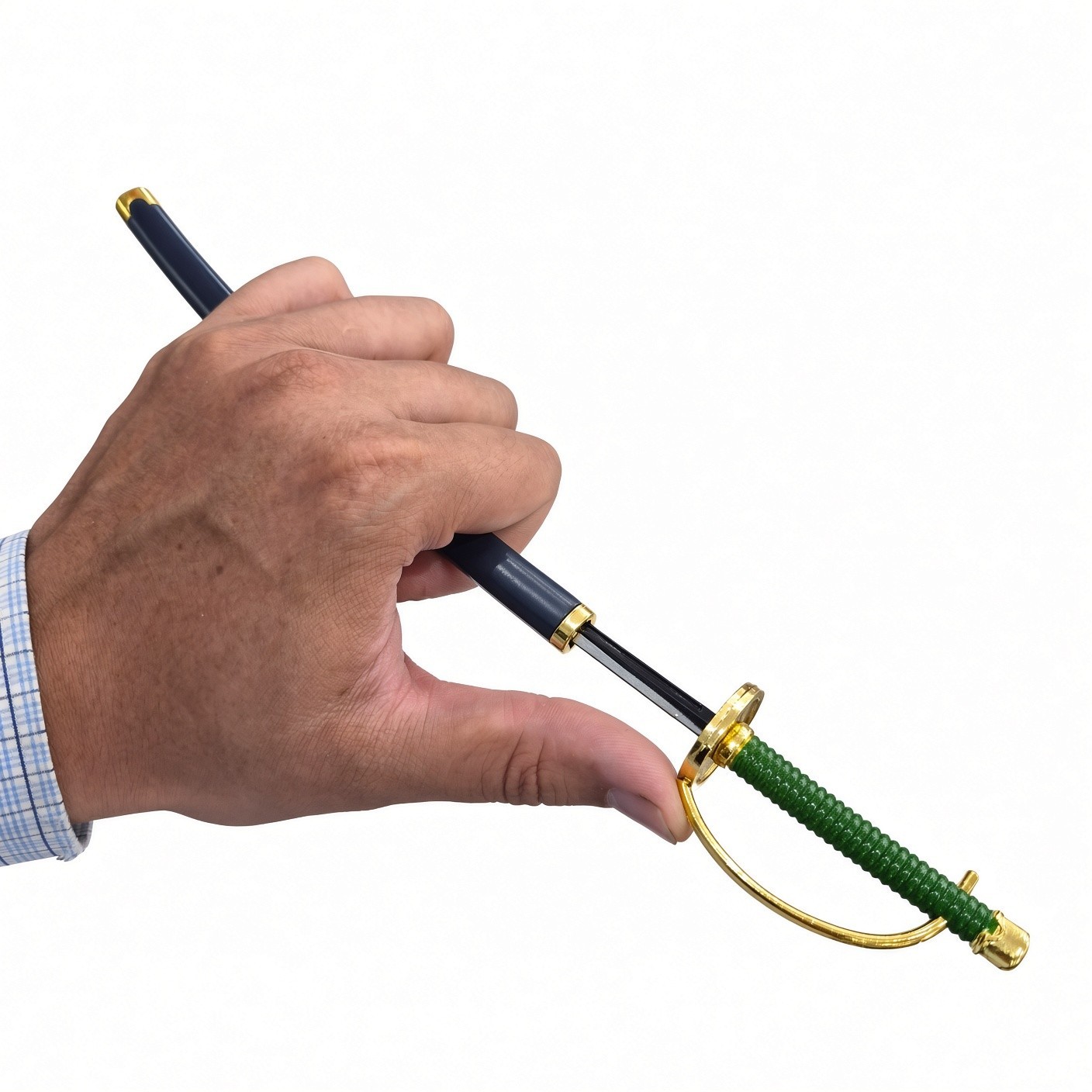 Mini Decorative Sword with Scabbard & Stand – Green Handle Gold Accents – ~9.5″