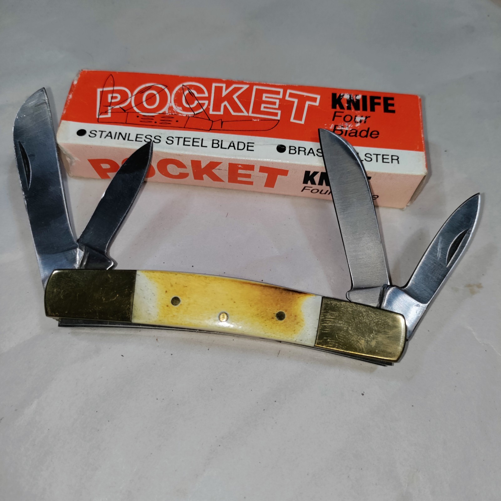 BONE HANDLED Pocket Knife – 4 Stainless Steel Blades Art NO 2038 In Box Pakistan
