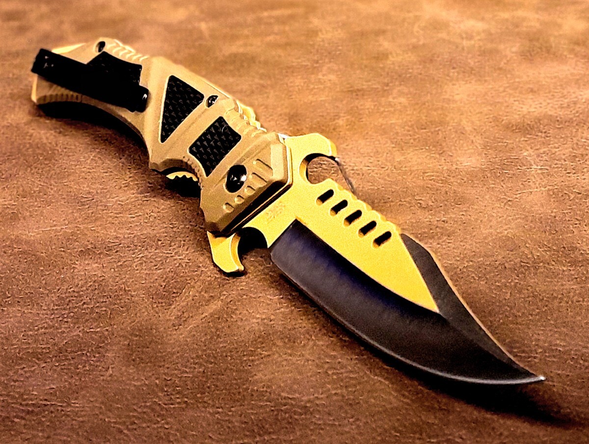 Licensed USMC Desert Ops Assisted Opening 3Cr13 Steel Pocket Knife w/Clip