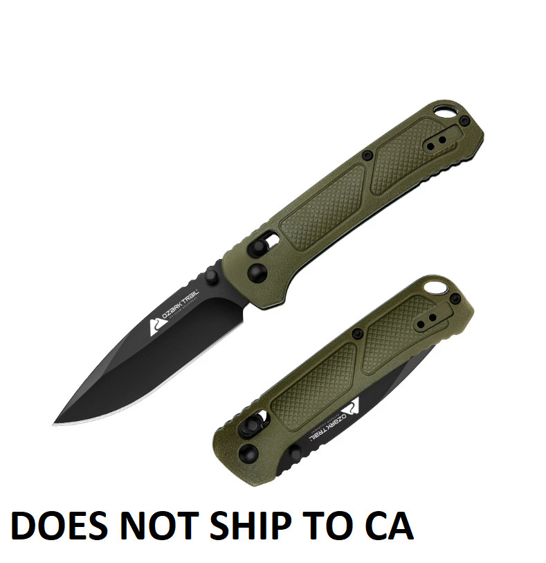 Ozark Trail 7.5 inch Folding Knife,D2 Blade,Ball Bearing,OD Green Handle, Slide