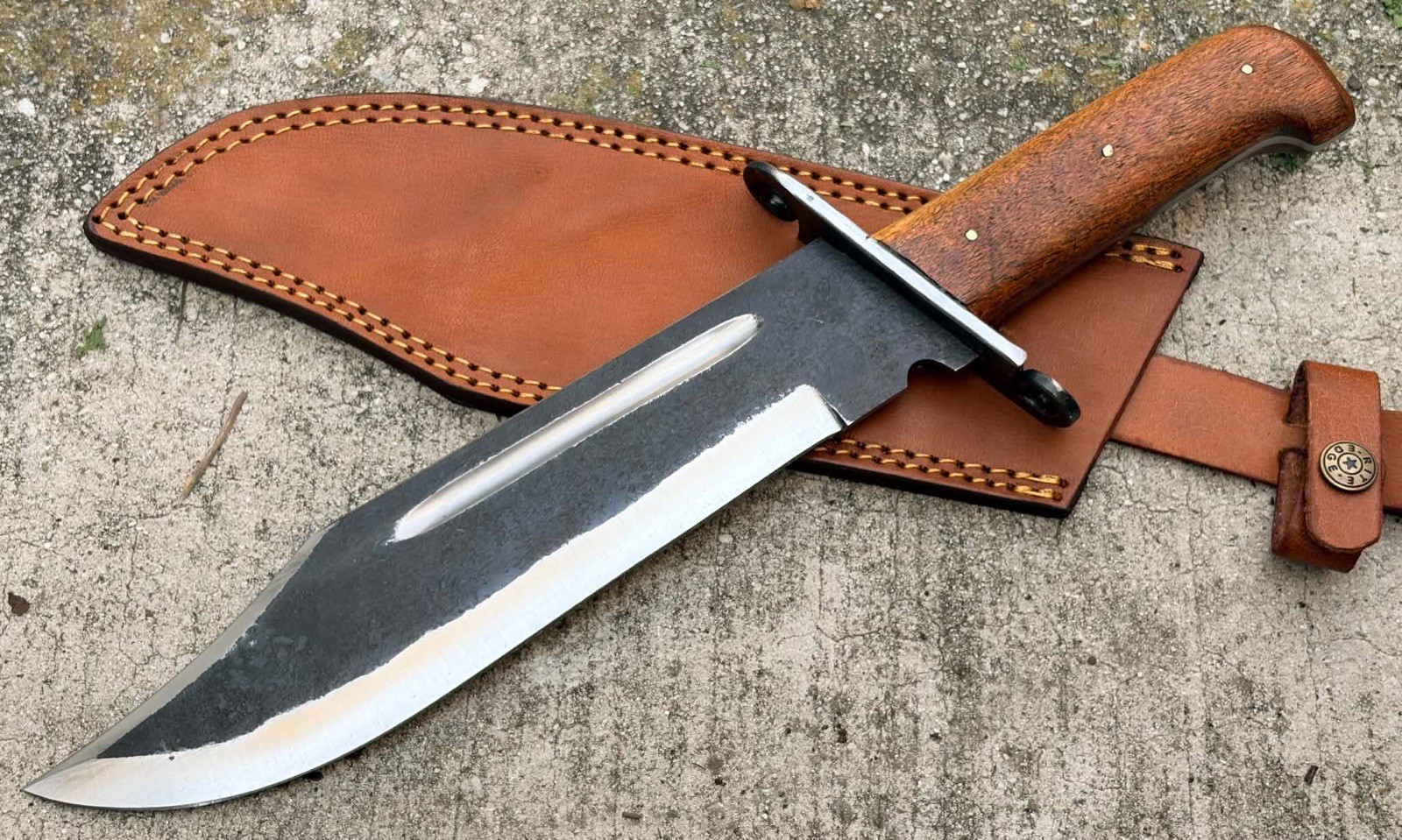 15” Hand Forged Classic Bowie Knife Wood Handle Carbon Steel Leather Sheath EDC