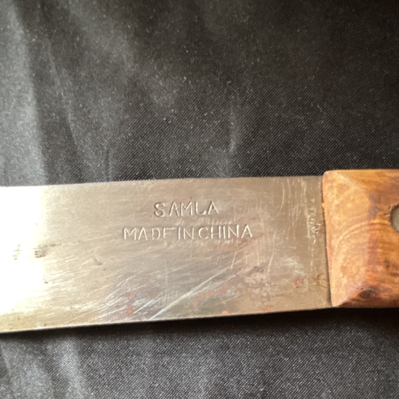Samla Vintage Bowie Knife Wood Handle Steel Blade Over 5in Straight Back