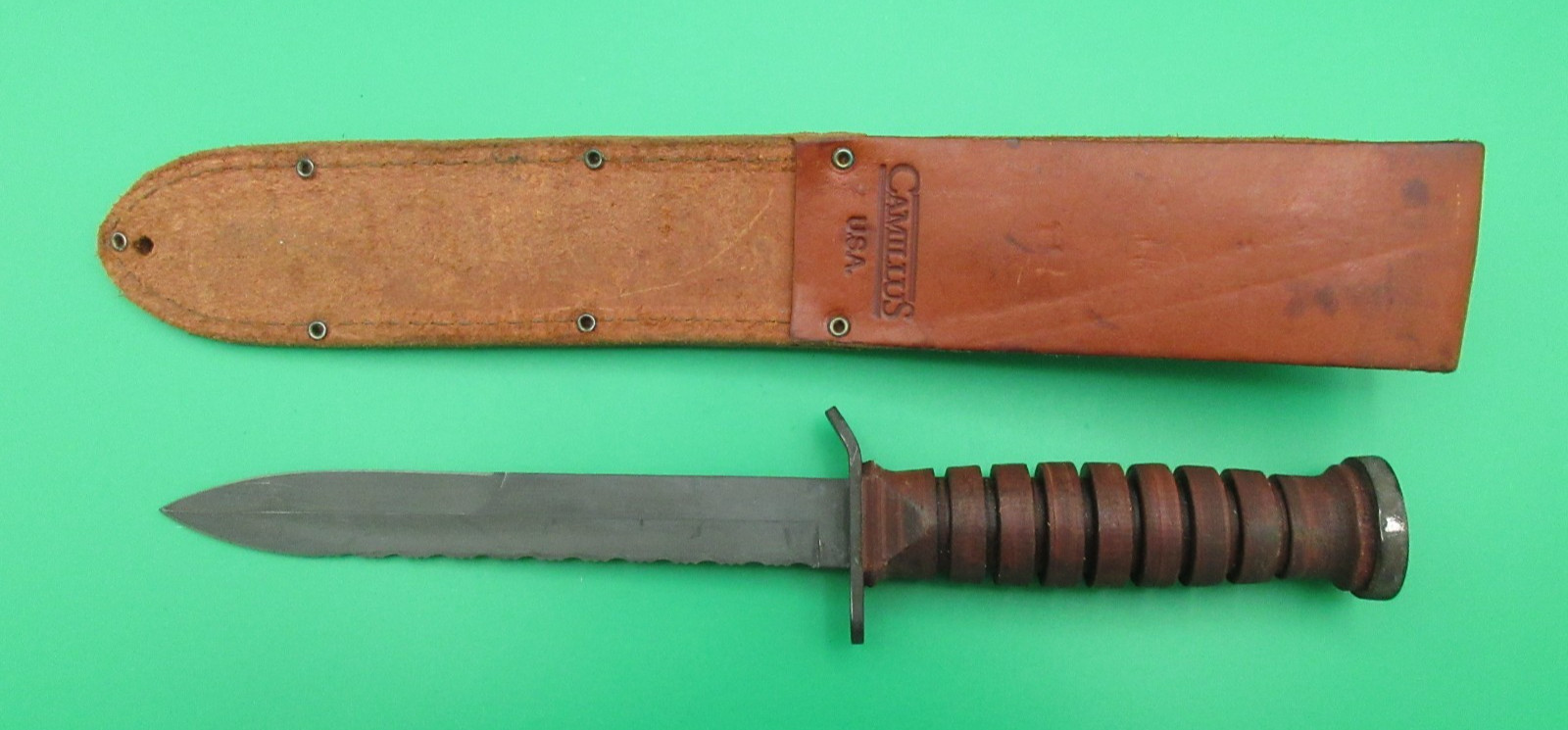 Camillus US M3 Combat Dagger Combo Edge Fixed Blade Knife w/ Sheath USA