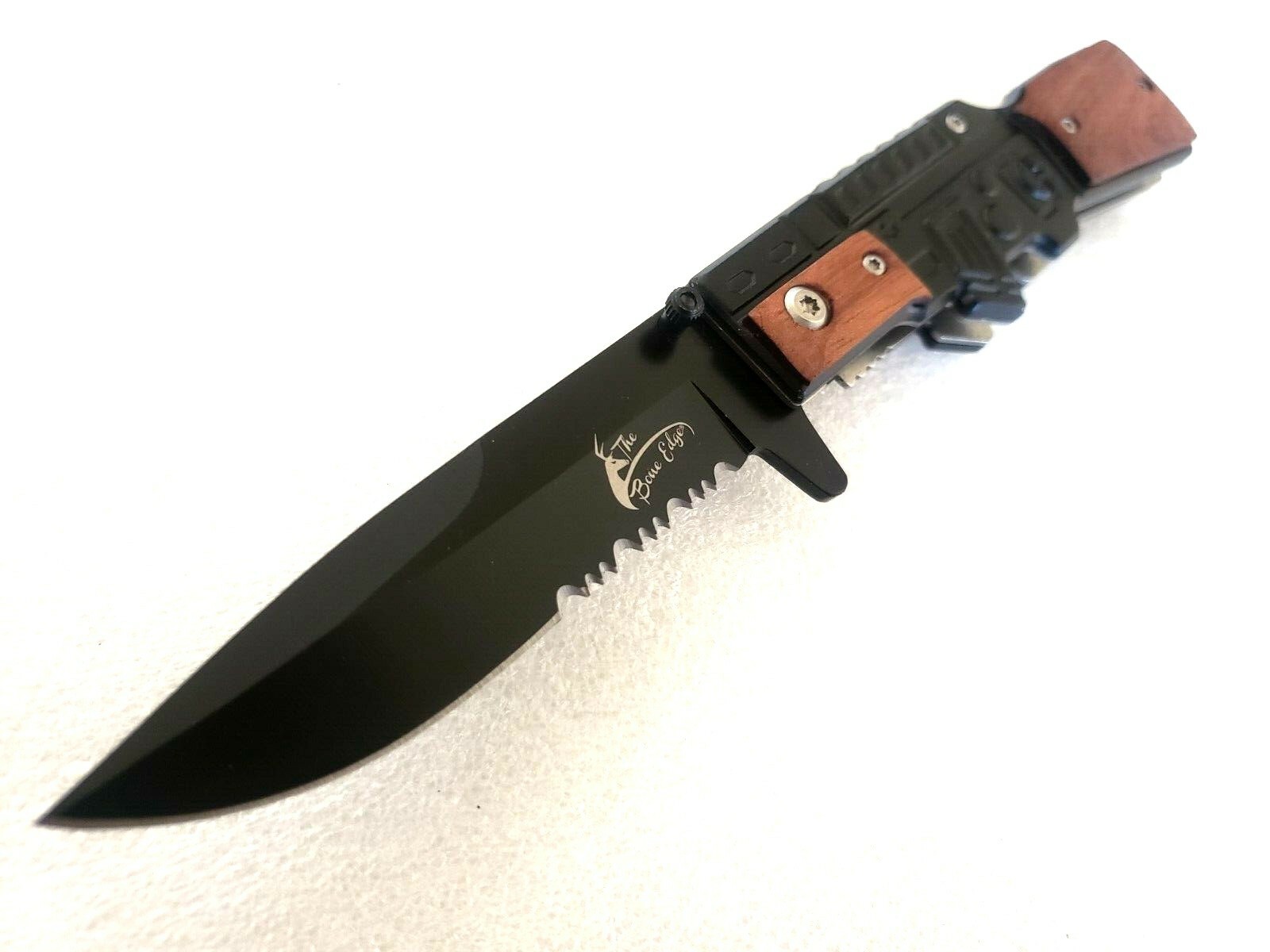 Machine Gun Serrated Pocket Knife Thumb Stud Legal EDC Navy Marines US Seller👀