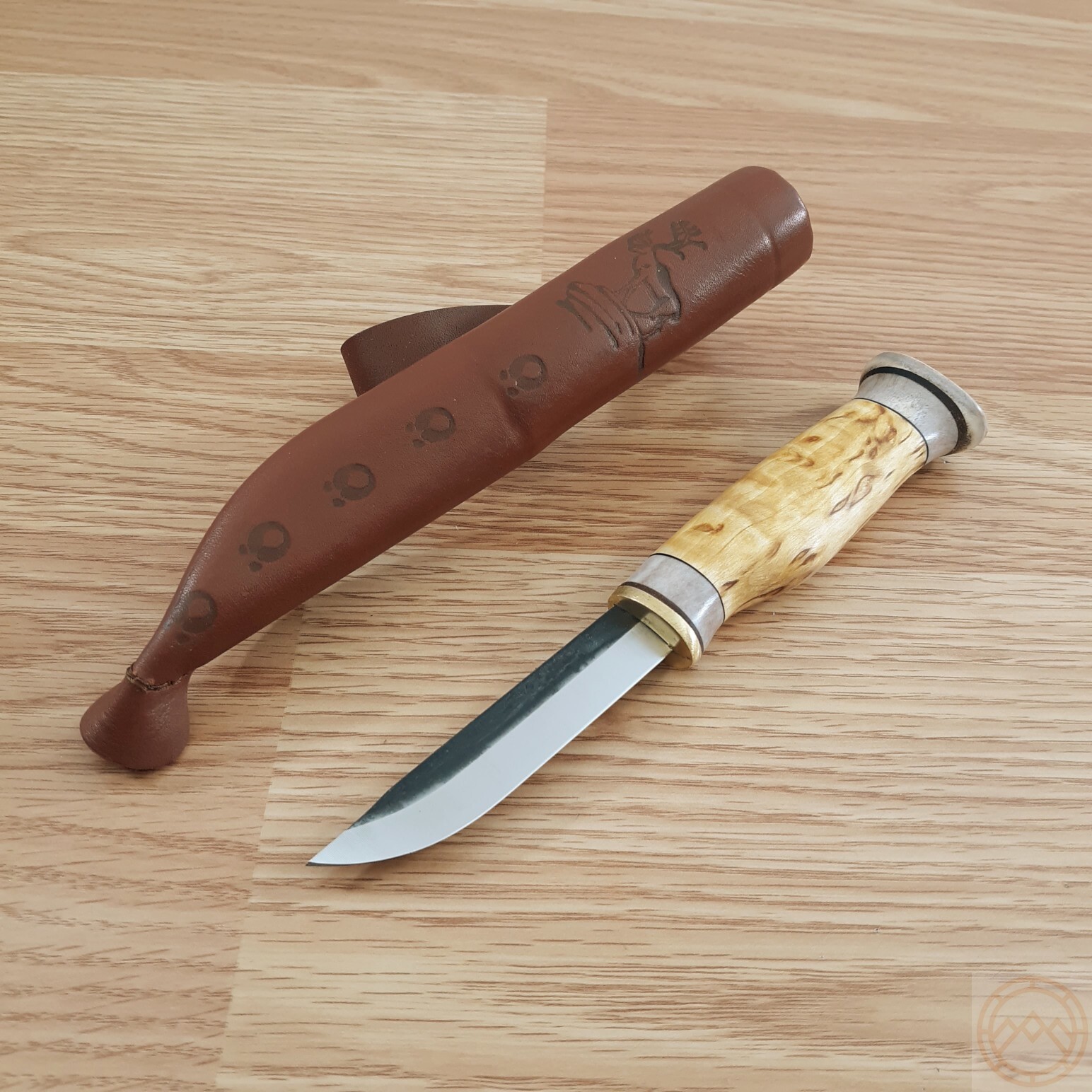 Wood Jewel Vuolu Fixed Knife 3.25″ Carbon Steel Blade Curly Birch/Horn Handle