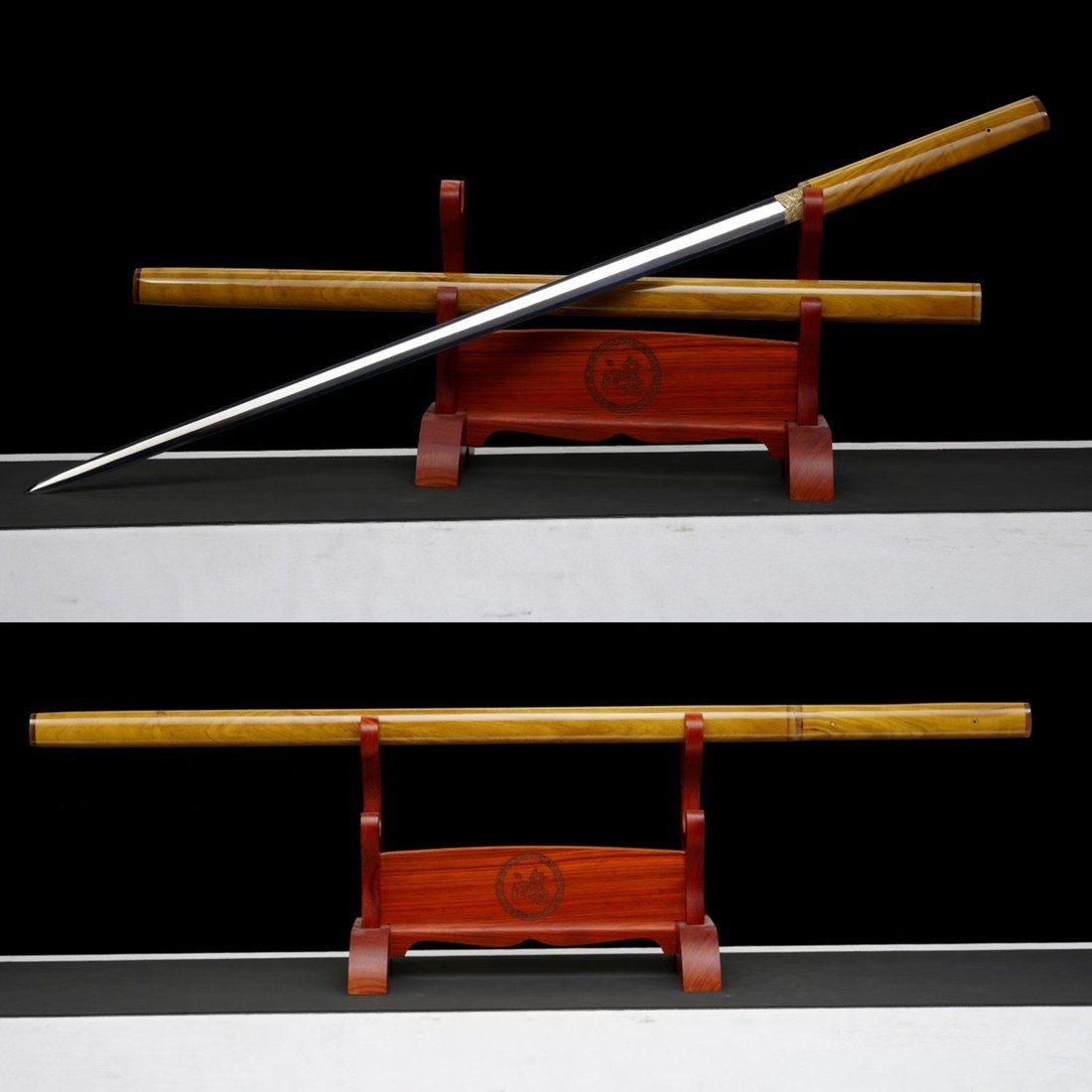 Beautiful KungFu Sword Jian Forged Sharp 1095 Carbon Steel Blade Silkwood Saya