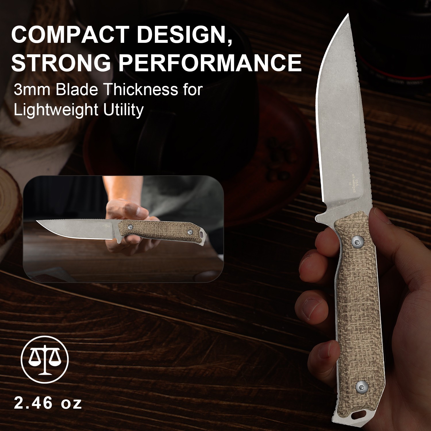 Kizer Begleiter Fix Fixed Knife 3V Blade Micarta Handle With Sheath 1045MD1
