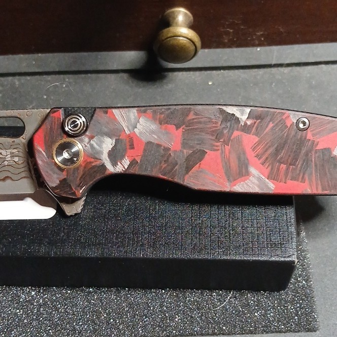 P.C. Damascus Steel Drop Point Plain Manual Liner Carbon Fiber Clip Pocketknife