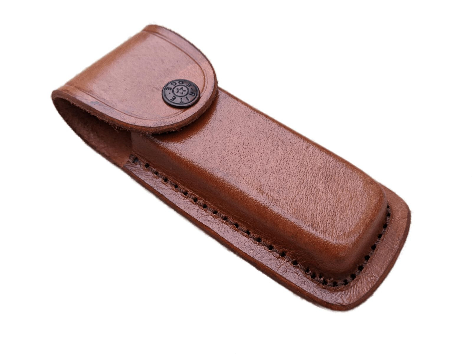 NEW Folding Pocket Knife Sheath 5″ Brown Genuine Leather Belt Case