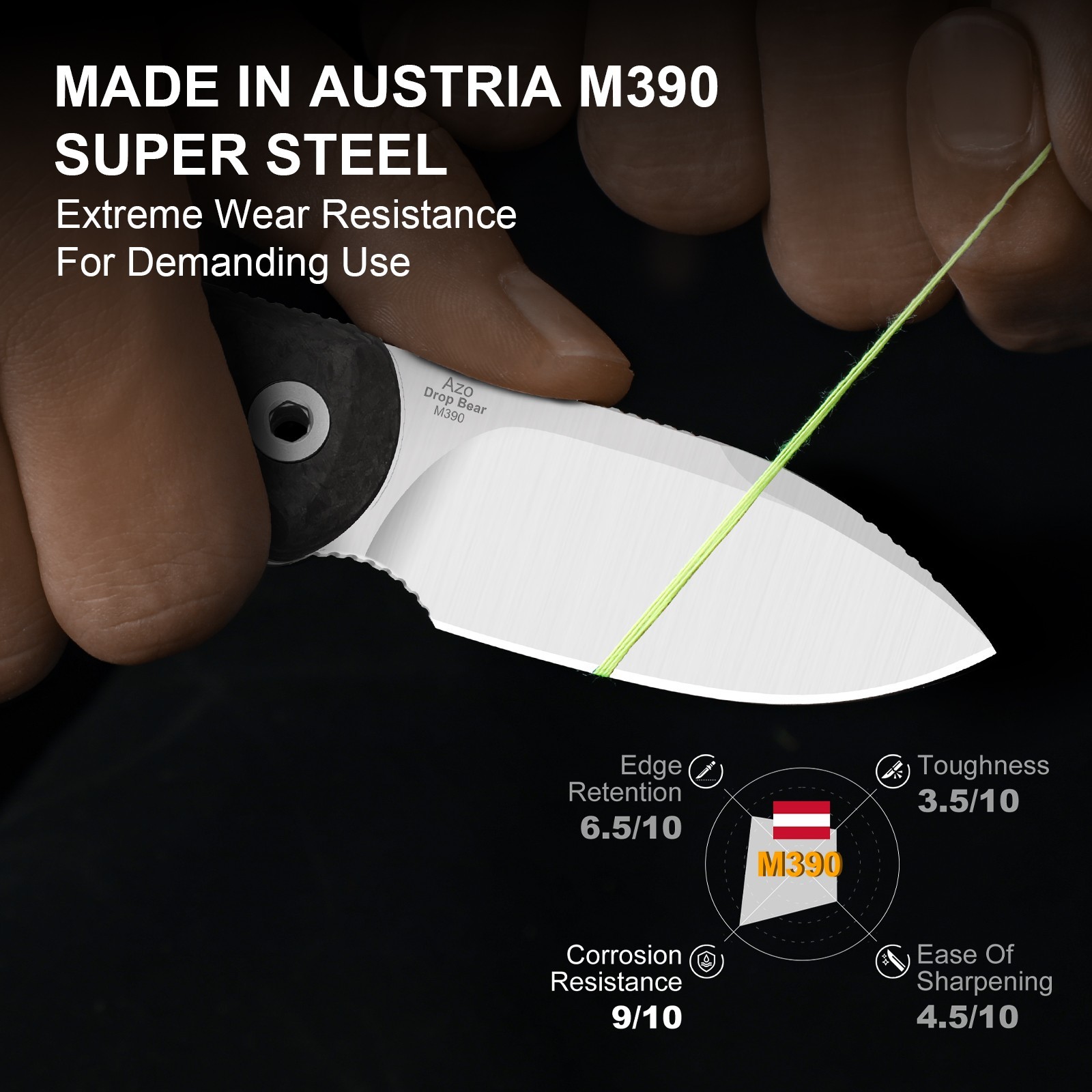 Kizer Drop Bear Fix Drop Point Fixed Knife M390 Blade Carbon Fiber Handle+Sheath
