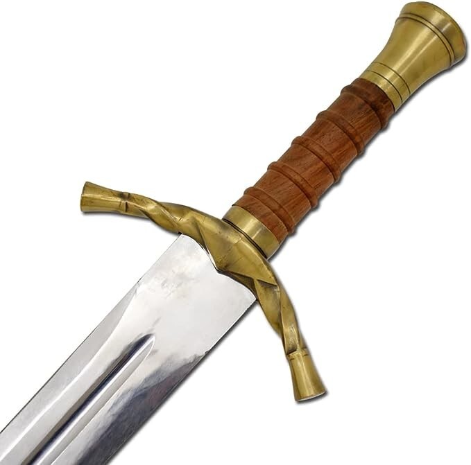 40″ Medieval Warrior Brass Pommel Long Sharp Edge Sword with Leather Scabbard