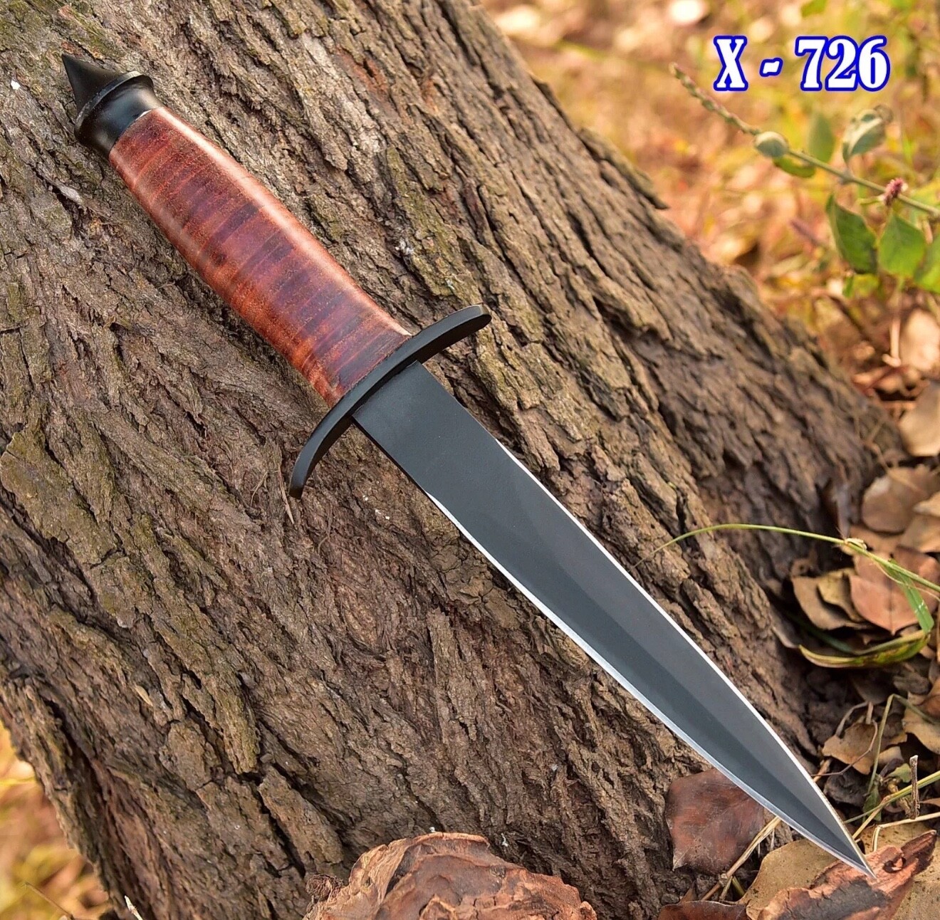 Custom Handmade Fixed Blade Double Edge Knife With Black Leather Sheath