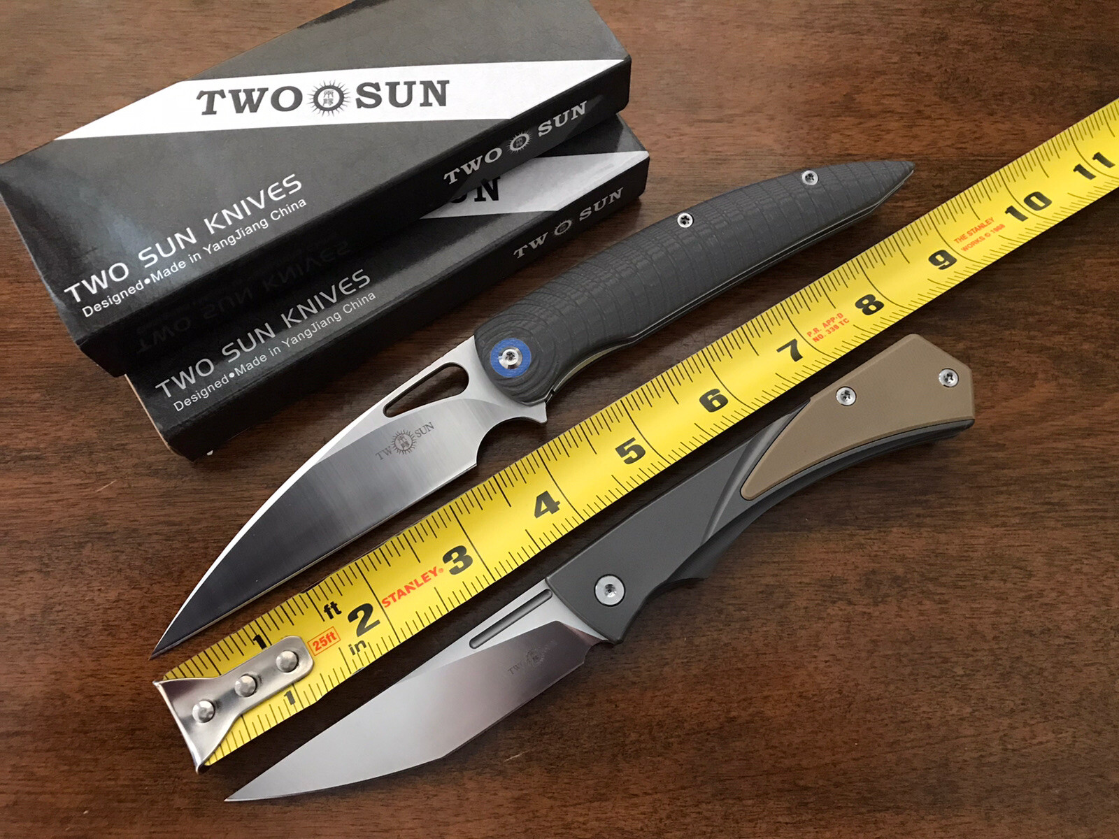 Lot Of 2 Twosun 兩陽 Folding Knives D2 14C28N Blades Titanium G10 Handles China