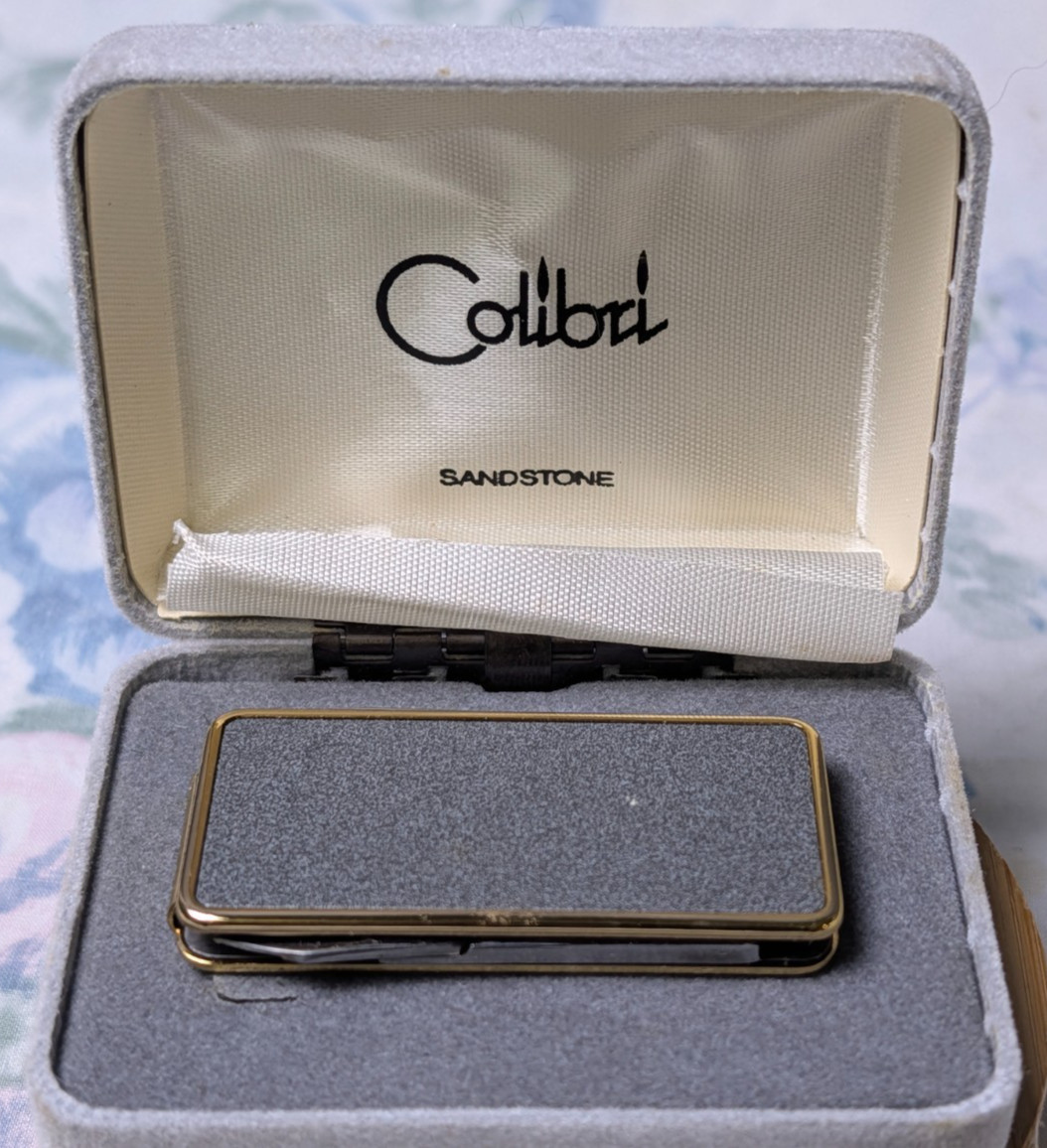 Vintage Colibri Sandstone Money Clip Pocket Knife Scissors Tools w/ Case JAPAN