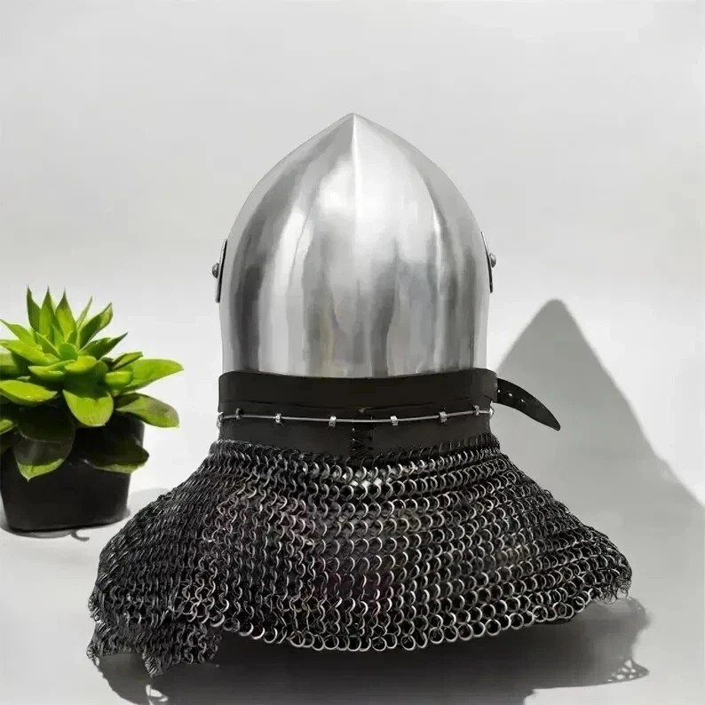Medieval Knight Great Helm Helmet with Chainmail Aventail Crusader Armor Replica