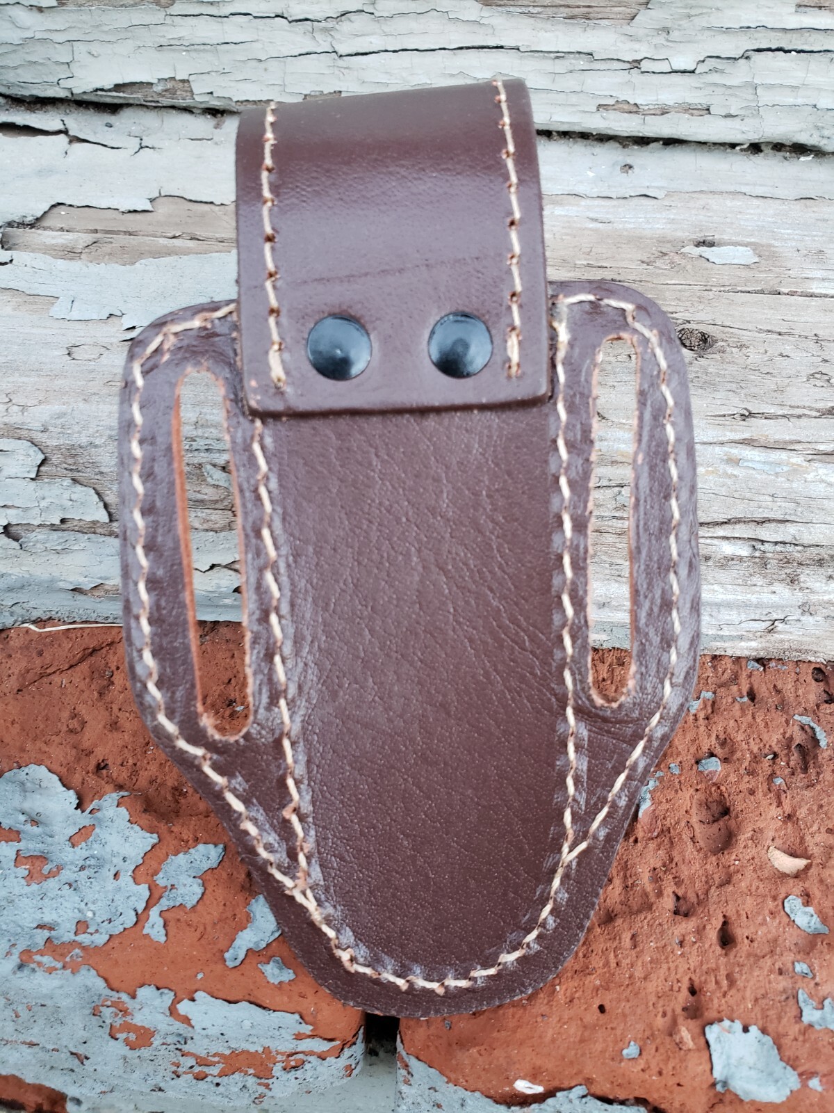 5″ Brown Slip Thru Leather Sheath Belt Knife Holder Pocket Folding Spring Knife