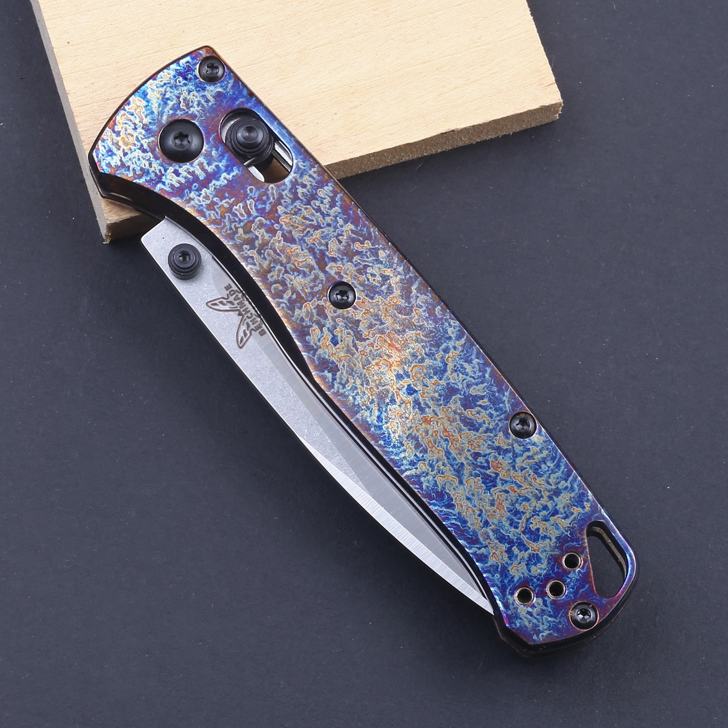 Custom Made Blue Anodized Titanium Handle High Quality Axis Lock Pocket Knife