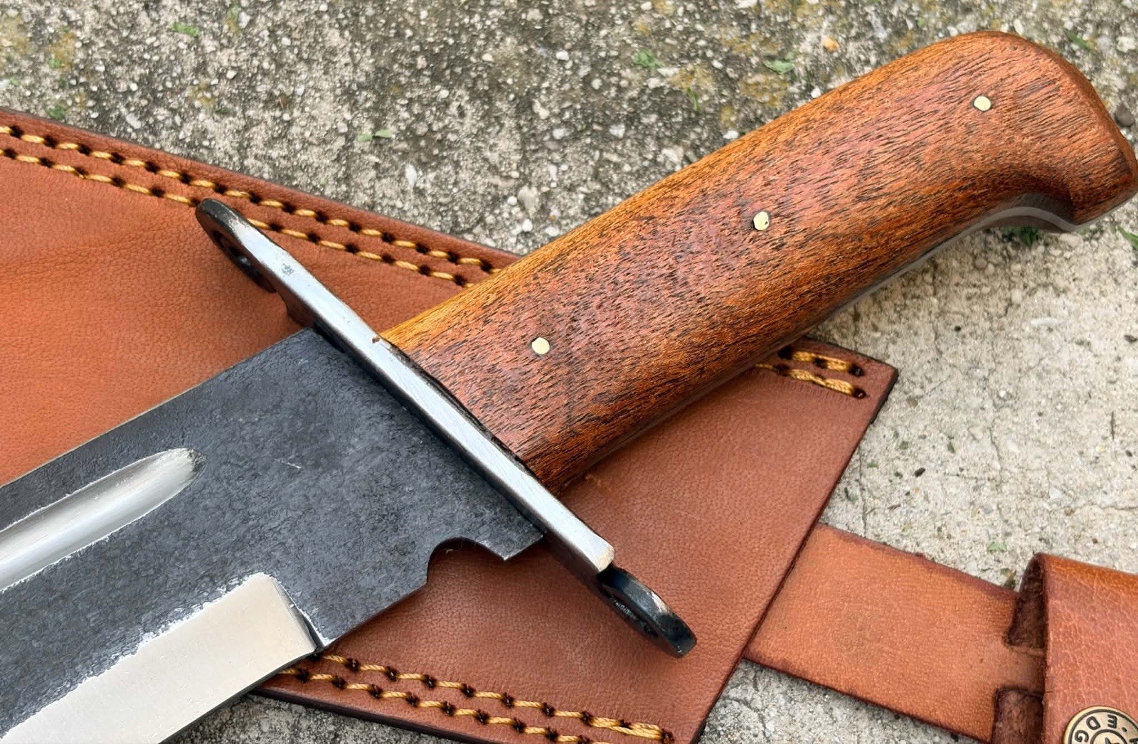 15” Hand Forged Classic Bowie Knife Wood Handle Carbon Steel Leather Sheath EDC