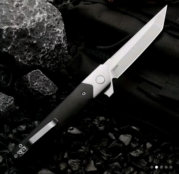 Huang Fu 8.1″ Tanto Folder Knife 14C28N Blade, G10 Handle With Steel Pivot Guard