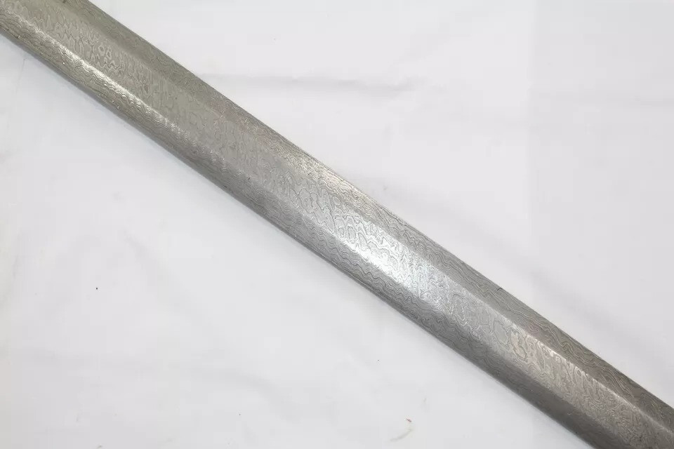Straight sword religious sikh damascus steel blade silver wire work handle W706