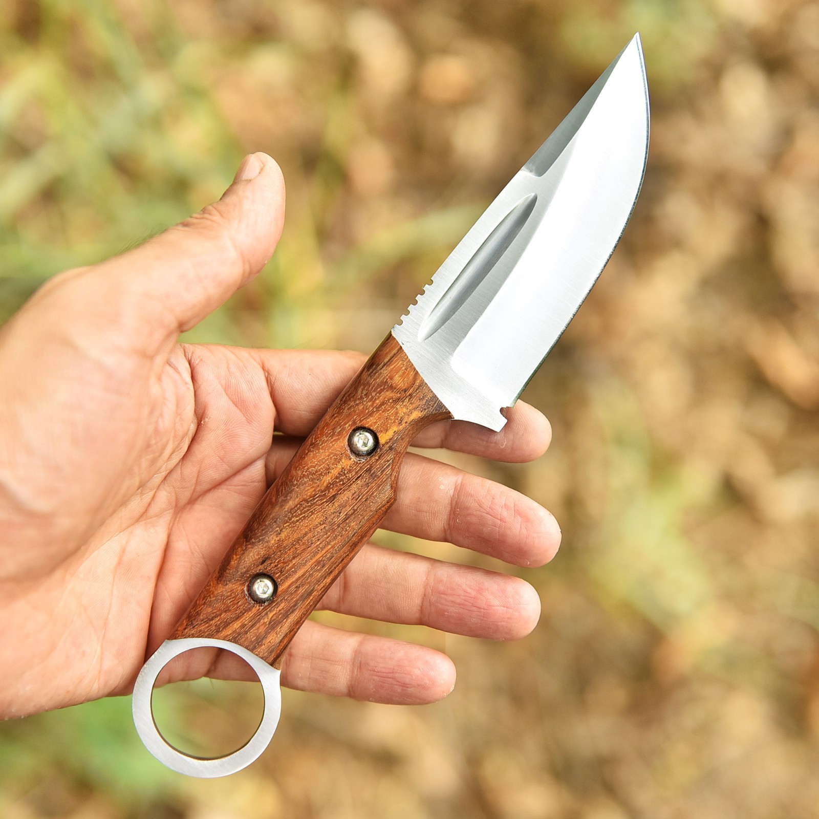 8.5″ Full Tang Handmade Combat Fixed Blade Camping Outdoor Knife Wooden Handle
