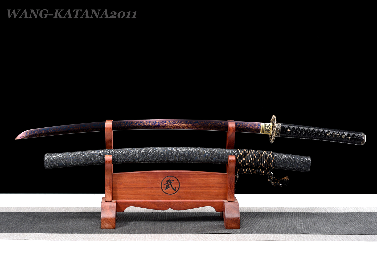 Sharp Dragon Katana Red&Blue Damascus Folded 1095 Steel Japanese Samurai Sword