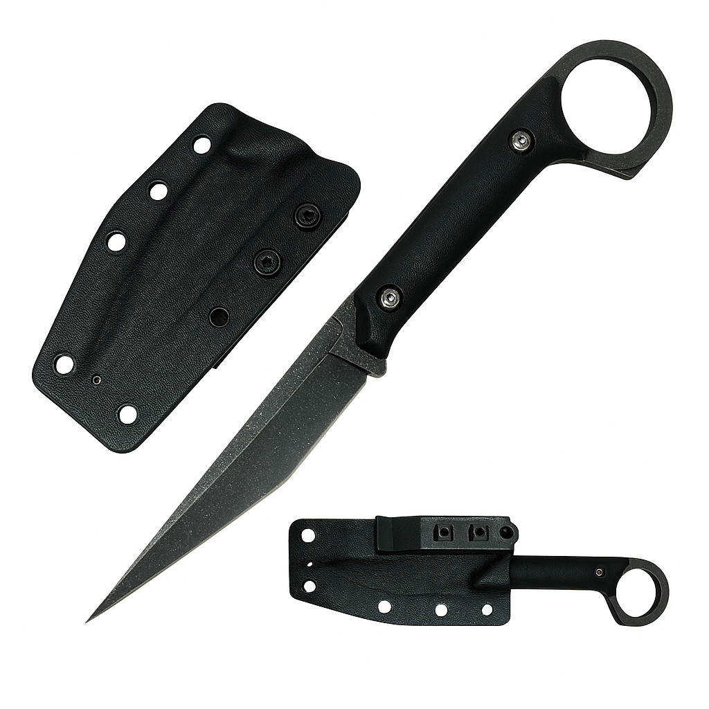 ELITEDGE Fixed Blade TACTICAL DAGGER Black EDC Boot / Belt Knife & Kydex Sheath