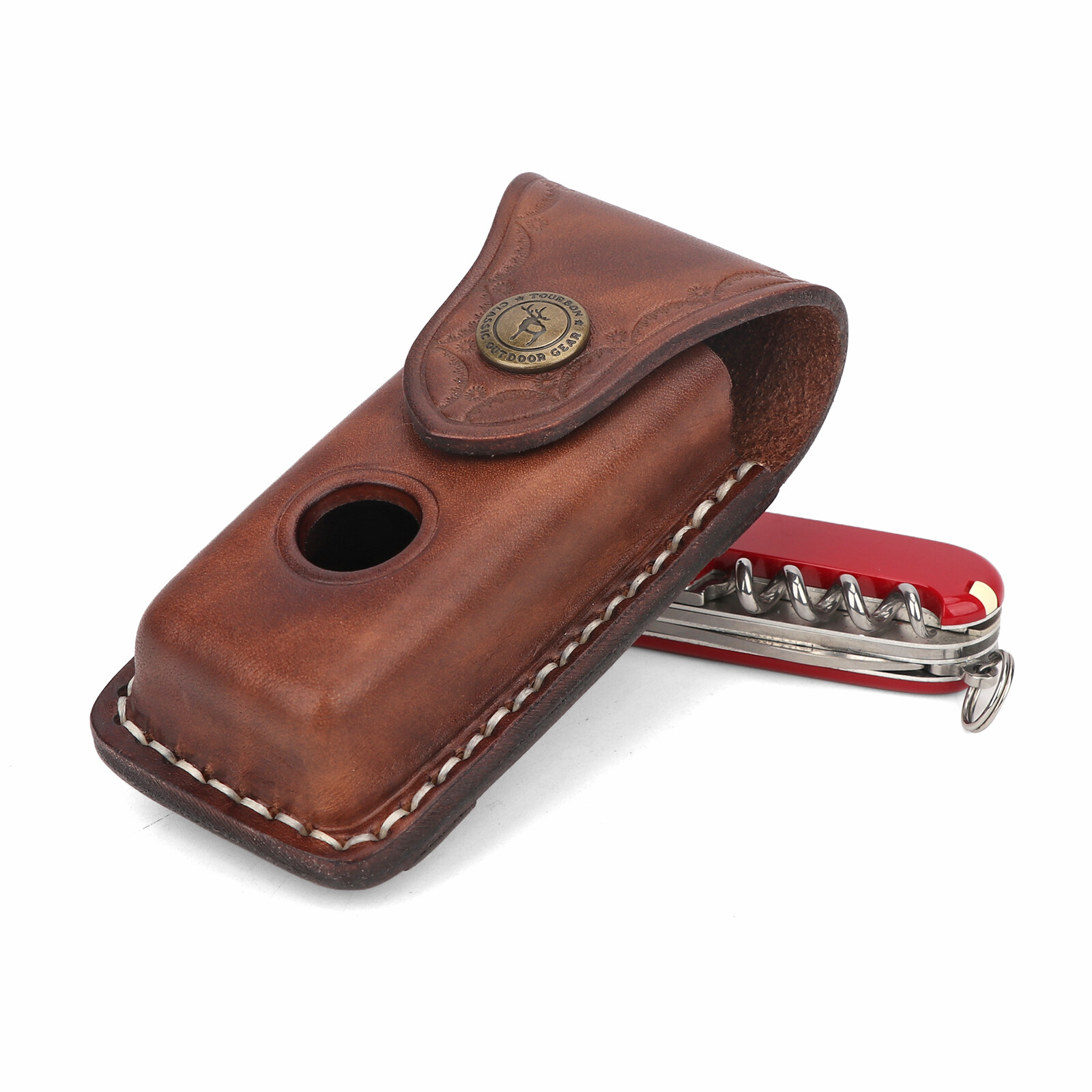 TOURBON Leather Folding Knife Sheath Pocket Knives Case Belt Clip on Pouch