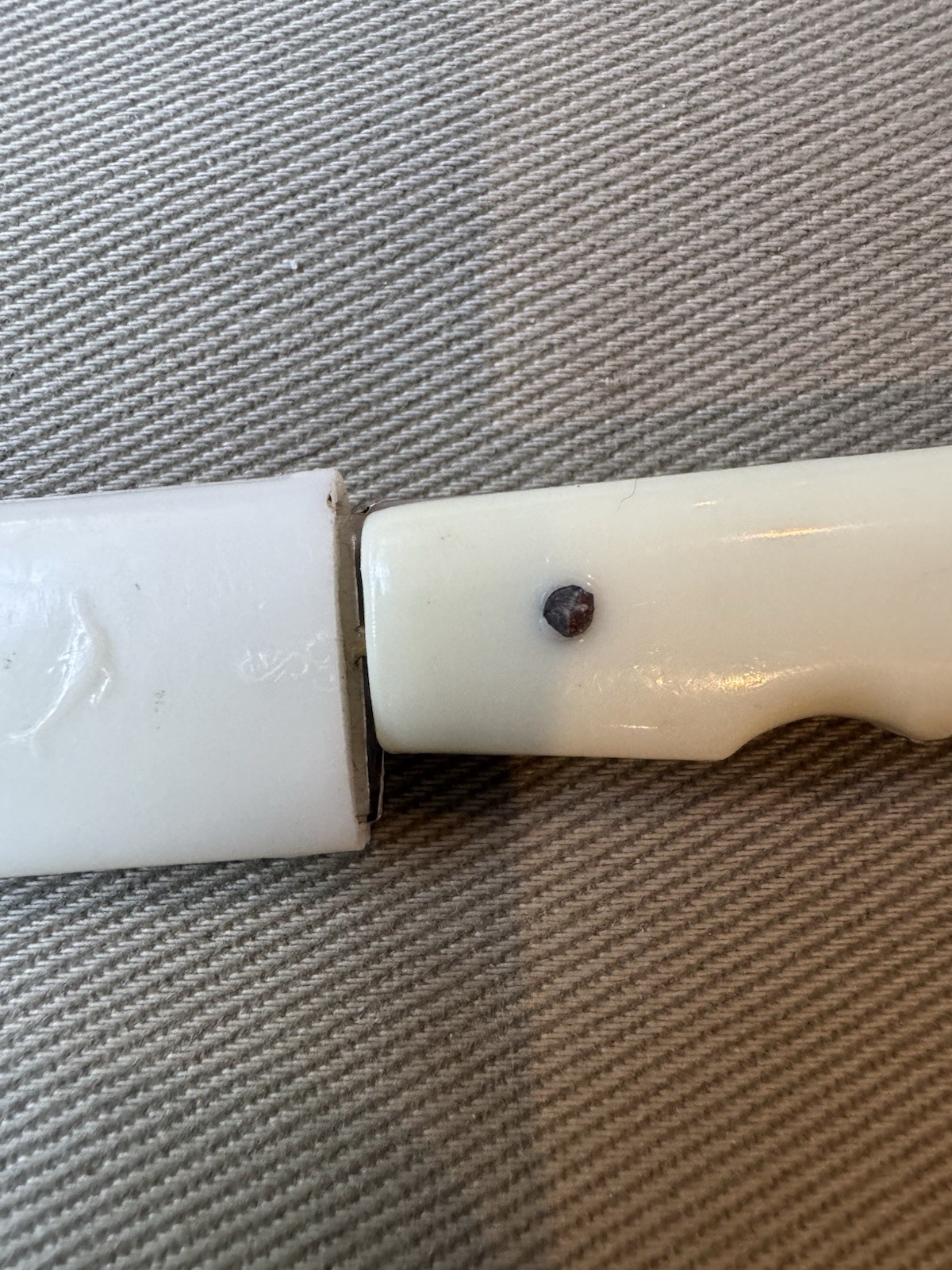 Τraditional Cretan Greek Knife with White Plexiglass Plastic Handle and Sheath