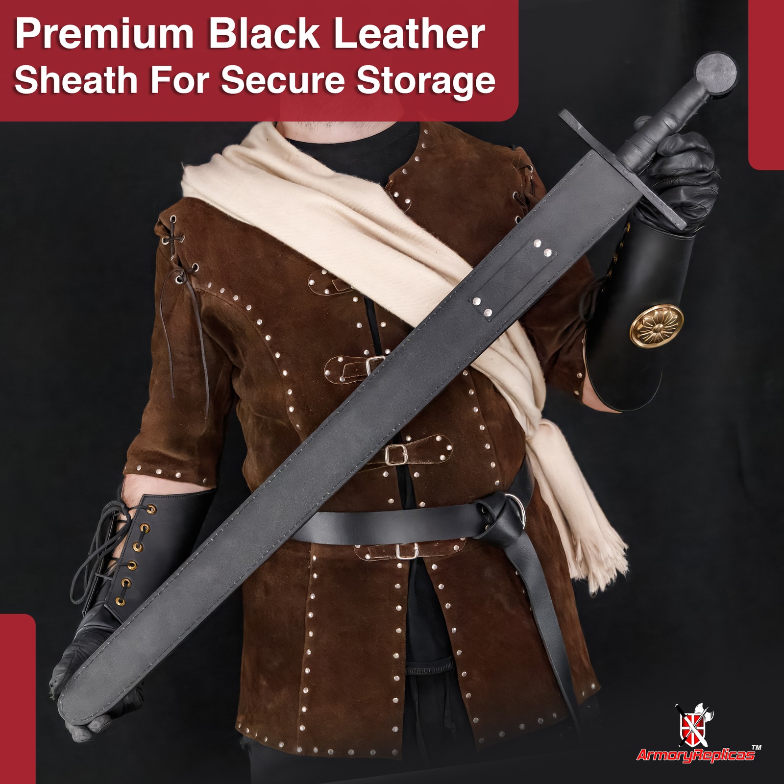 Medieval Sword w/ Leather Sheath Hand Forged Full Tang Dual Tone Handle