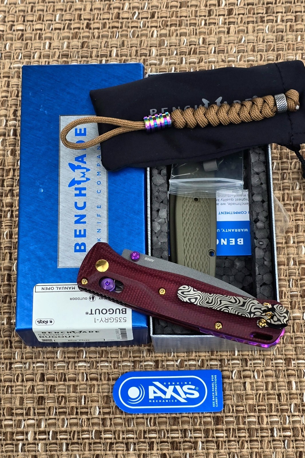 Benchmade 535GRY-1 Bugout – S30V 3.24″ Micarta CUSTOM «RED Velvet» + TITANIUM x5