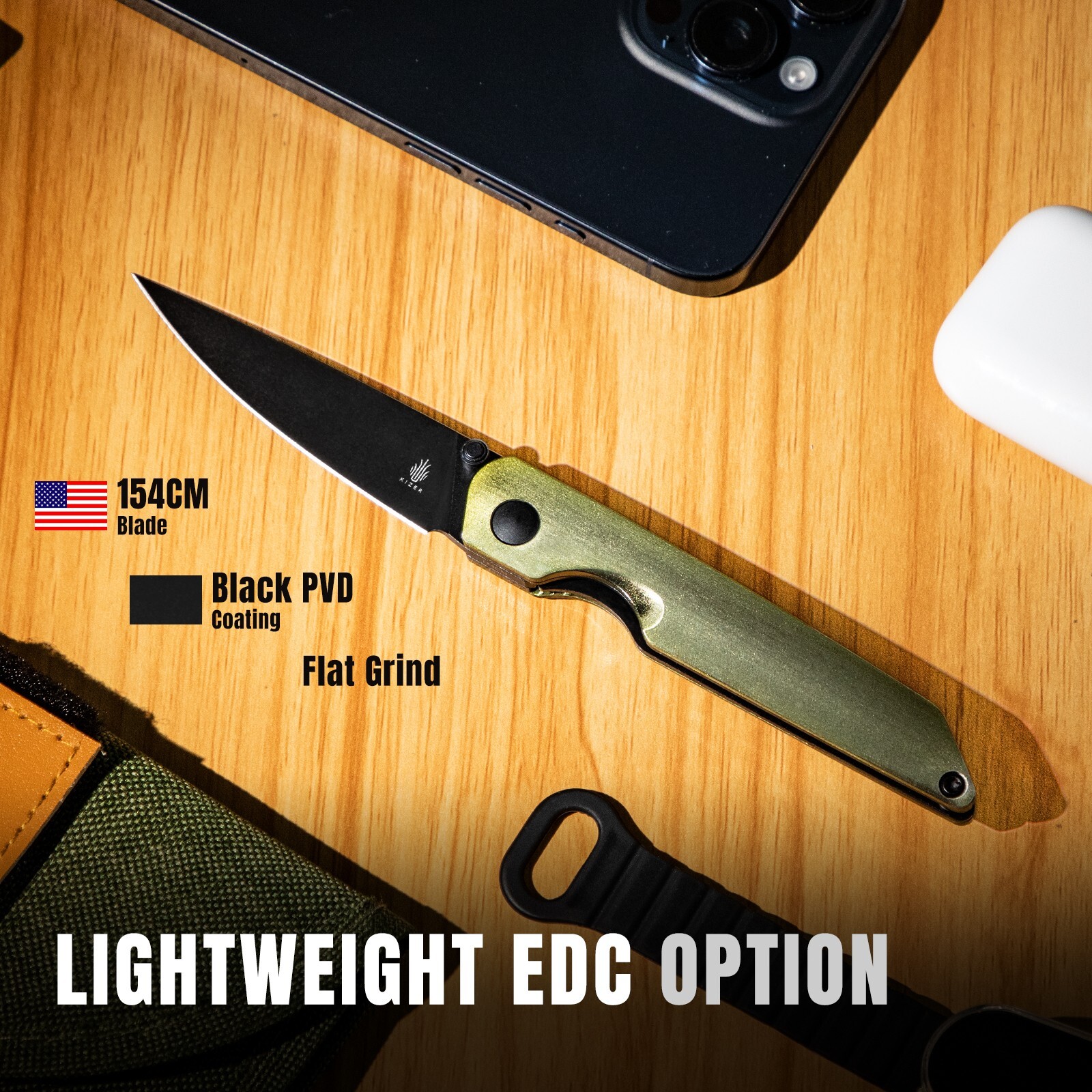 Kizer Shot Drop Point Folding Pocket Knife 154CM Blade Aluminium Handle V3677C2