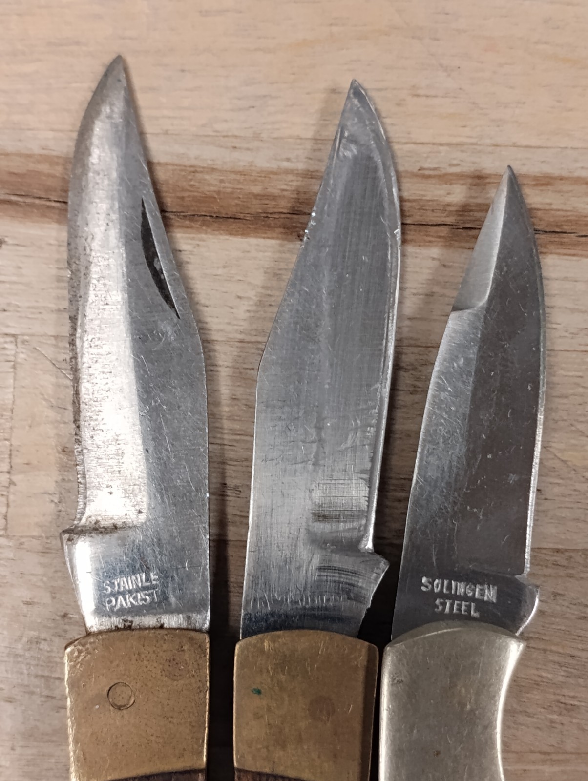 3 Vintage Brass And Wood/Bone With Pretty Nice Blades Lot