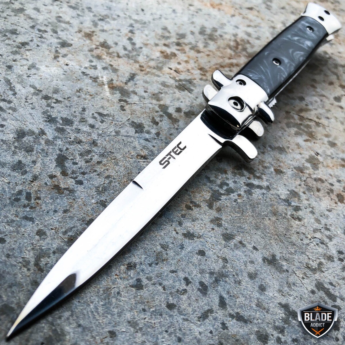 9″ Classic Italian Milano Spring Assist Open Folding Stiletto Pocket Knife BLACK