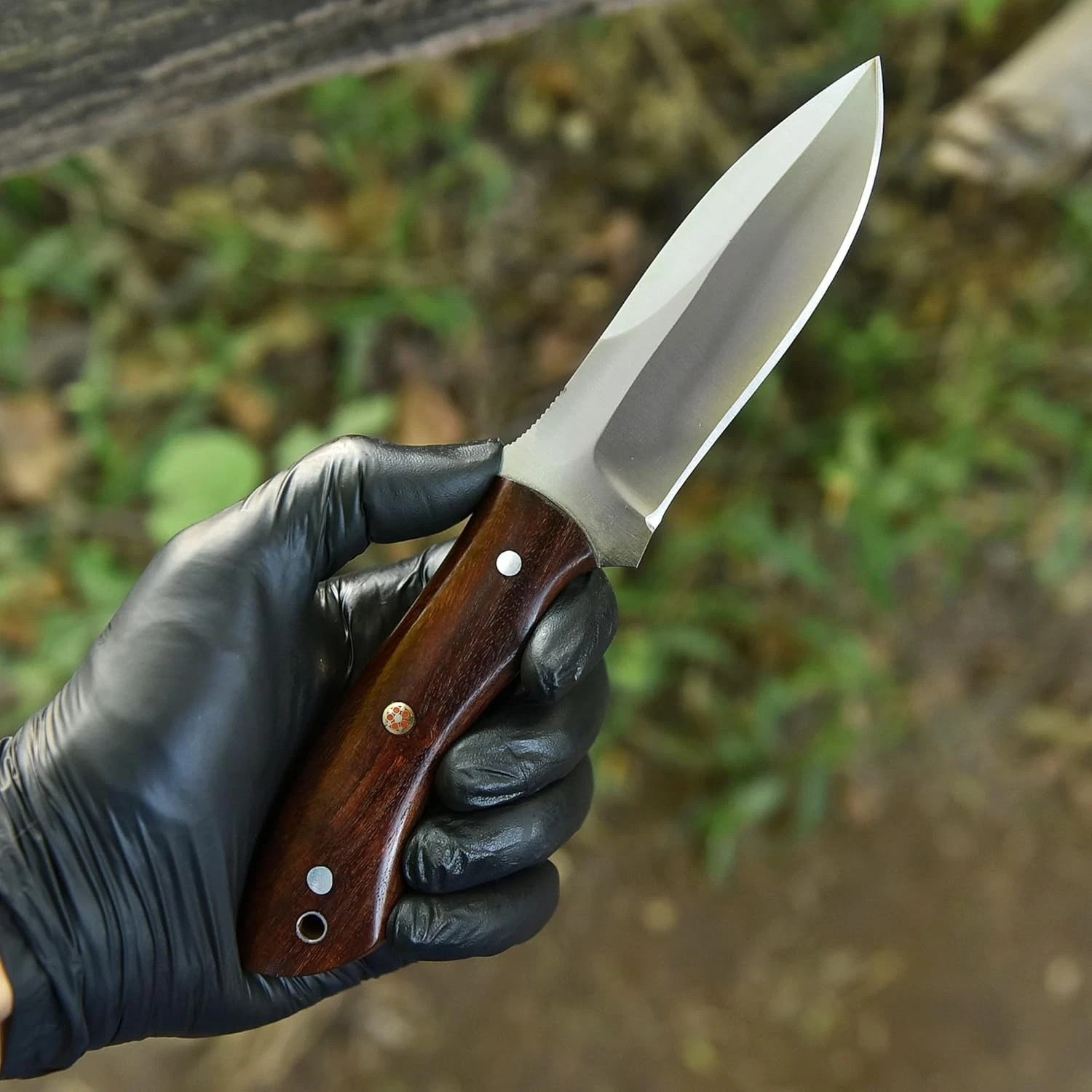 9″ Fixed Blade Hunting Knife Full Tang Rosewood Handle Bushcraft w/ Scout Sheath