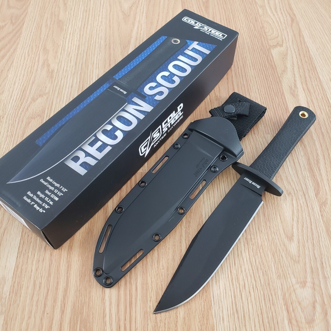 Cold Steel Recon Scout Fixed Knife 7.5″ 52100 Steel Blade Black Kray-Ex Handle