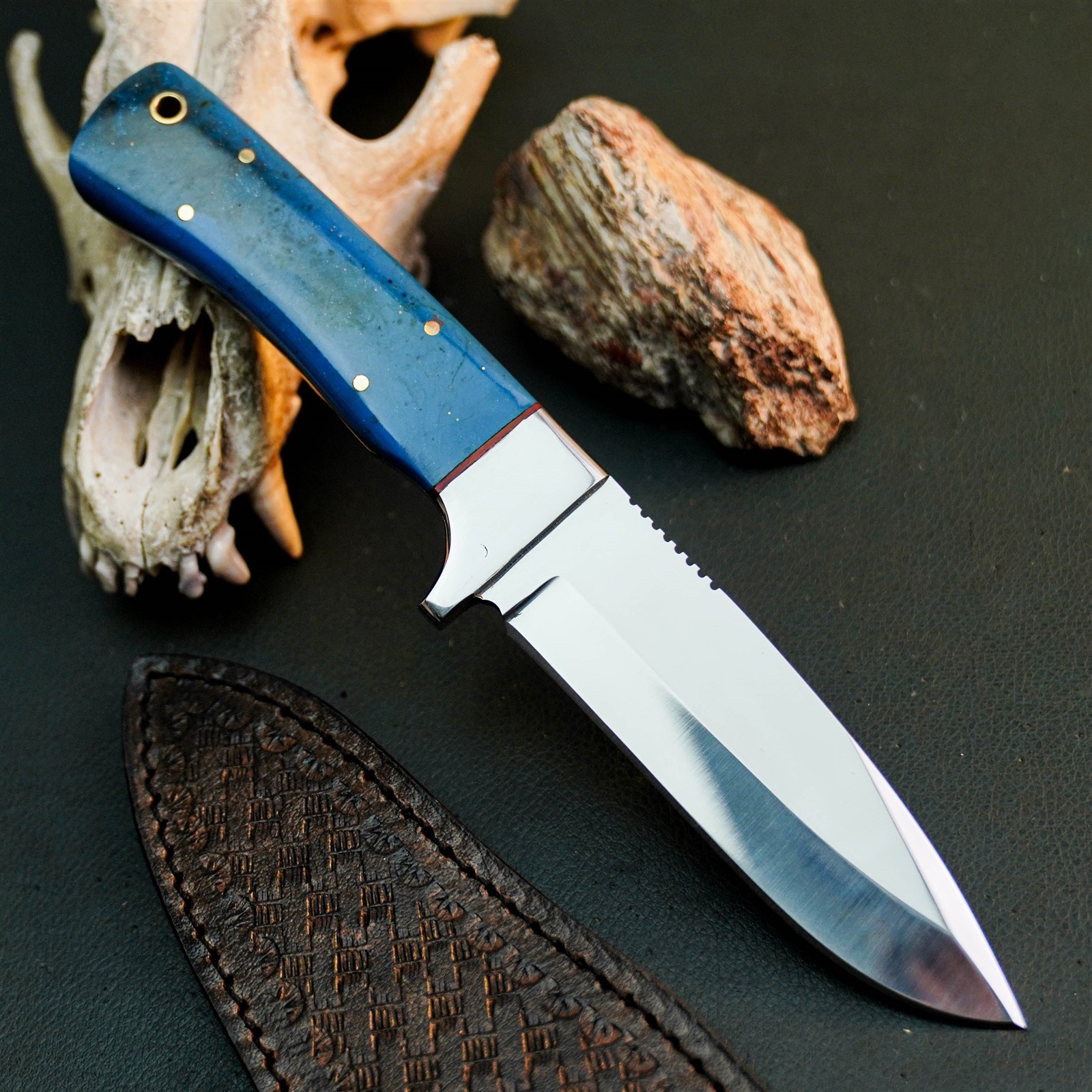 8.4″ Hunting EDC Stainless Knife Handmade Full Tang Resin Handle + Sheath